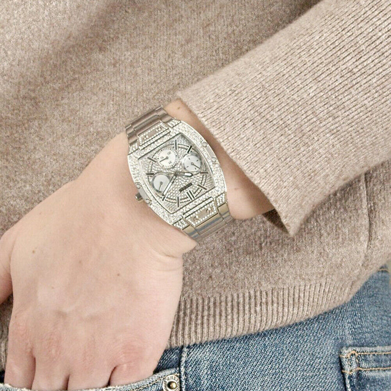 Guess Raven Diamonds Silver Dial Silver Steel Strap Watch for Women - GW0104L1 Buy Now By Guess