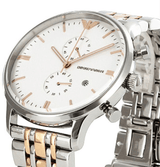 Emporio Armani Chronograph White Dial Two Tone Steel Strap Watch For Men - AR0399 Buy Now By Emporio Armani