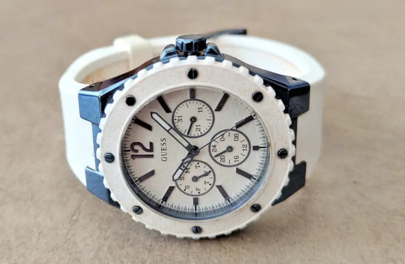 Guess Overdrive Chronograph White Dial White Rubber Strap Watch for Women - W0149L6 Buy Now By Guess