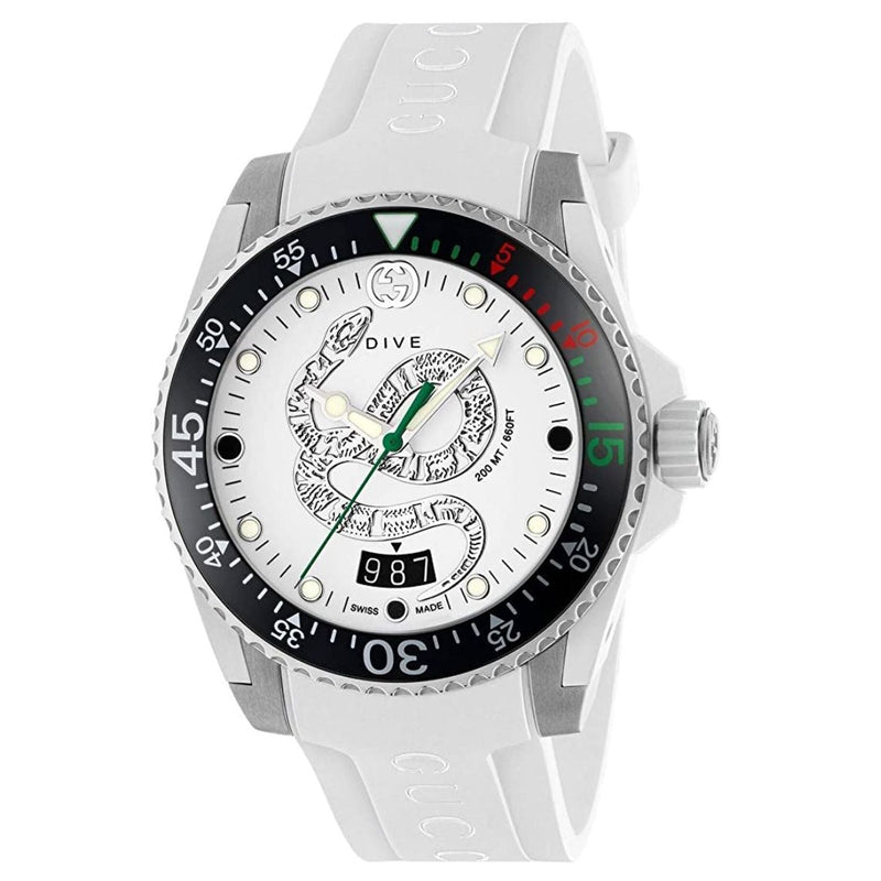 Shop Gucci Dive Quartz White Dial White Rubber Strap Watch For Men - YA136330 in USA