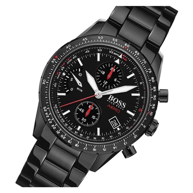 Shop Hugo Boss Aero Black Dial Black Steel Strap Watch for Men - 1513771 in USA