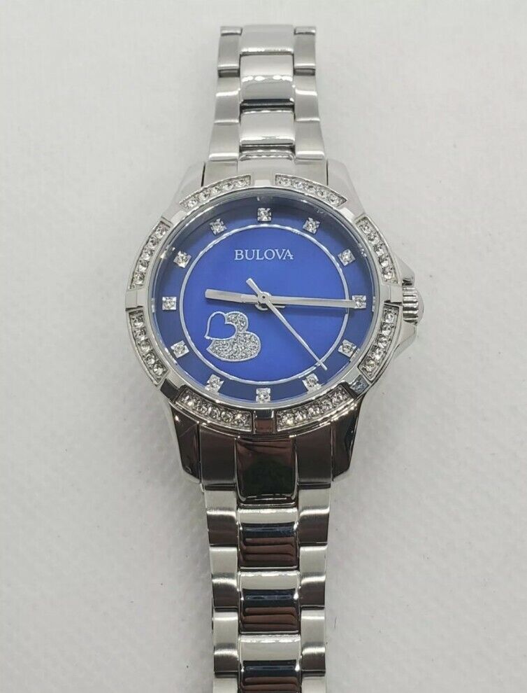 Bulova Crystal Collection Blue Mother of Pearl Dial Silver Steel Strap Watch for Women - 96L238 Buy Now By Bulova