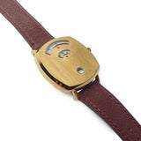 Gucci Grip Quartz Yellow Gold Dial Maroon Leather Strap Watch For Women - YA157405