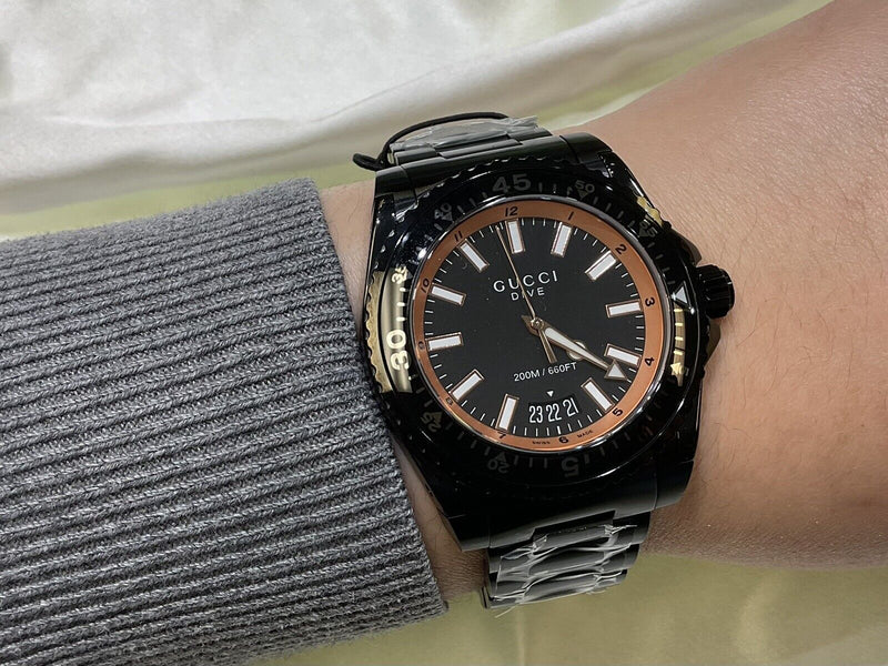 Shop Gucci Dive Quartz Black Dial Black Steel Strap Watch For Men - YA136213 in USA