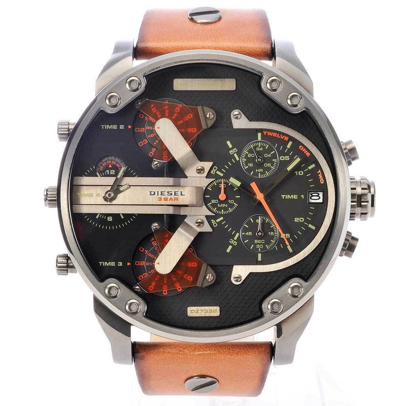 Shop Diesel Mr Daddy 2.0 Black Dial Brown Leather Strap Watch For Men - DZ7332 in USA