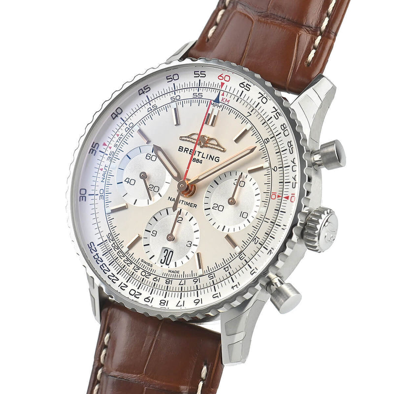 Shop Breitling Navitimer B01 Chronograph 41 White Dial Brown Leather Strap Watch for Men - AB0139211G1P1 in USA