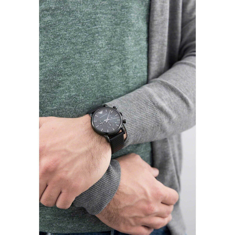 Emporio Armani Luigi Chronograph Black Dial Black Leather Strap Watch For Men - AR1737 Buy Now By Emporio Armani