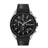 Hugo Boss Velocity Chronograph Black Dial Black Leather Strap Watch for Men - 1513716