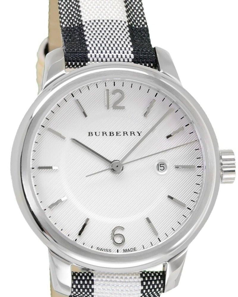 Shop Burberry Classic Stone Silver Dial Horseberry Black Leather Strap Watch for Women - BU10103 in USA