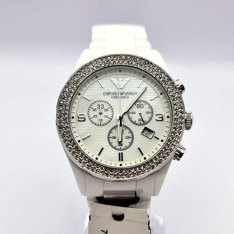 Emporio Armani Ceramica Chronograph White Dial White Ceramic Strap Watch For Women - AR1456 Buy Now By Emporio Armani