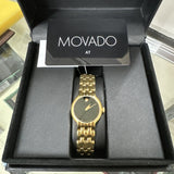 Shop Movado Veturi Black Dial Gold Steel Strap Watch for Women - 0606935 in USA