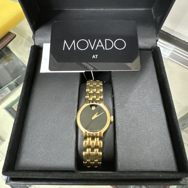 Shop Movado Veturi Black Dial Gold Steel Strap Watch for Women - 0606935 in USA