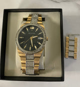 Shop Bulova Crystal Black Dial Two Tone Steel Strap Watch for Men - 98B235 in USA