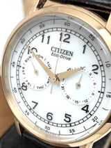 Citizen Watch Eco Drive Day & Date White Dial Black Leather Strap Watch For Men - AO9003-16A Buy Now By Citizen