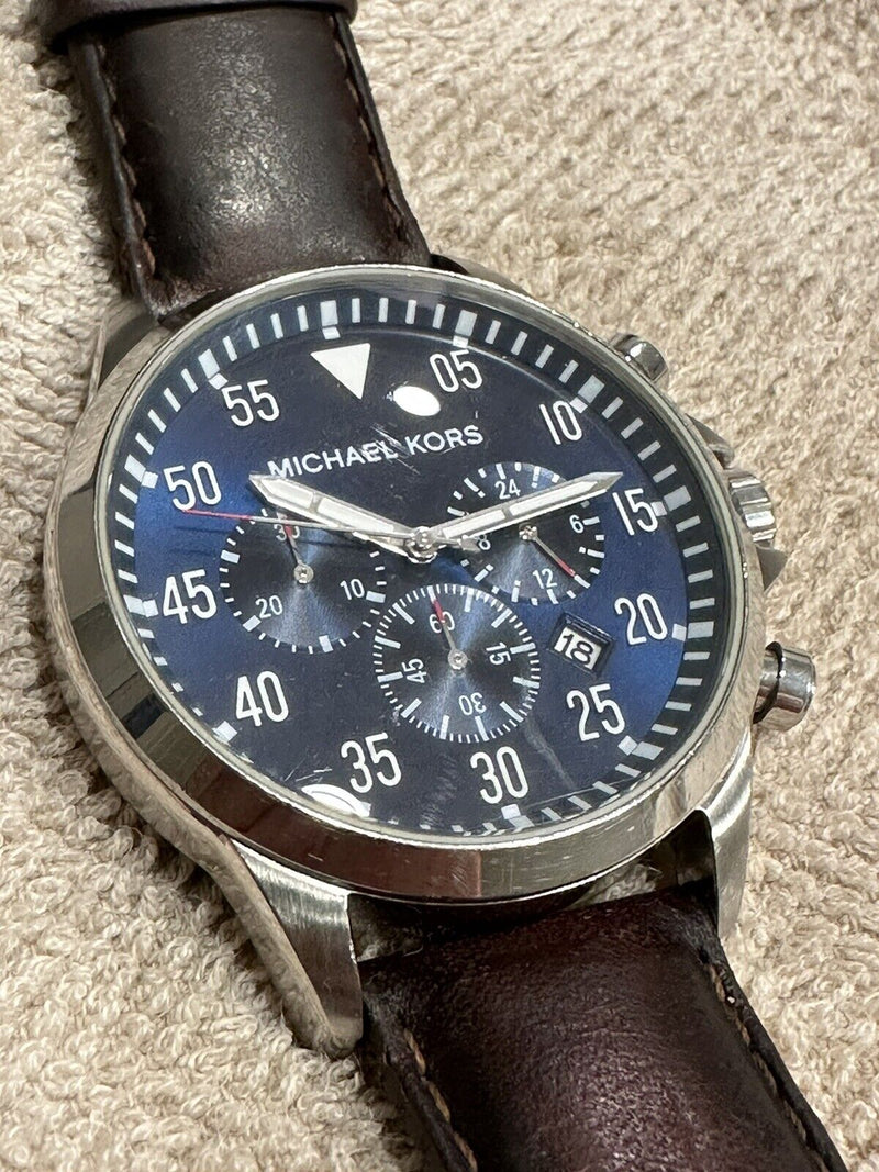 Michael Kors Gage Chronograph Blue Dial Brown Leather Strap Watch For Men - MK8362 Buy Now By Michael Kors