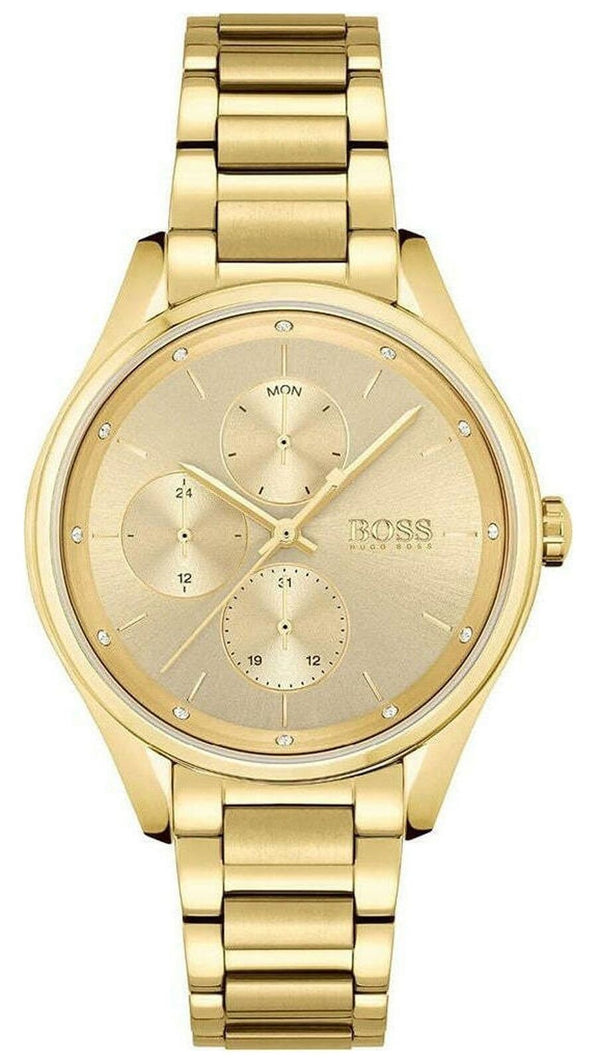 Shop Hugo Boss Grand Course Gold Dial Gold Steel Strap Watch for Women - 1502584 in USA