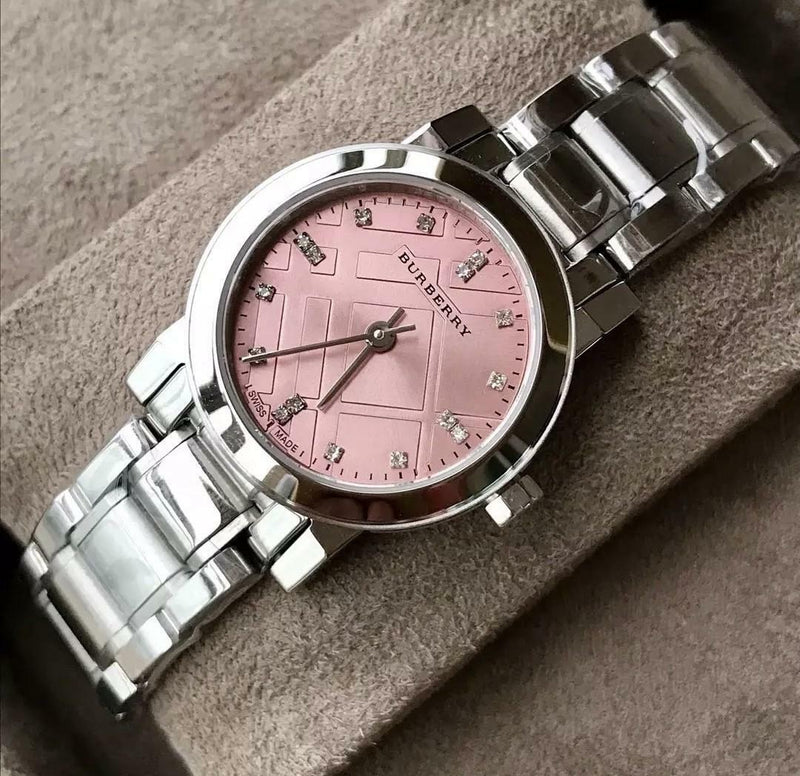 Shop Burberry The City Diamonds Pink Dial Silver Steel Strap Watch for Women - BU9223 in USA