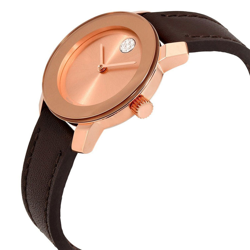Shop Movado Bold Rose Gold Dial Brown Leather Strap Watch For Women - 3600438 in USA