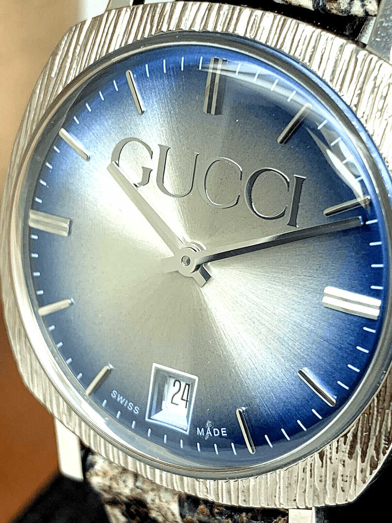 Gucci Grip Vintage Blue Dial Snakeskin Brown Leather Strap Watch for Women - YA152401 Buy Now By Gucci