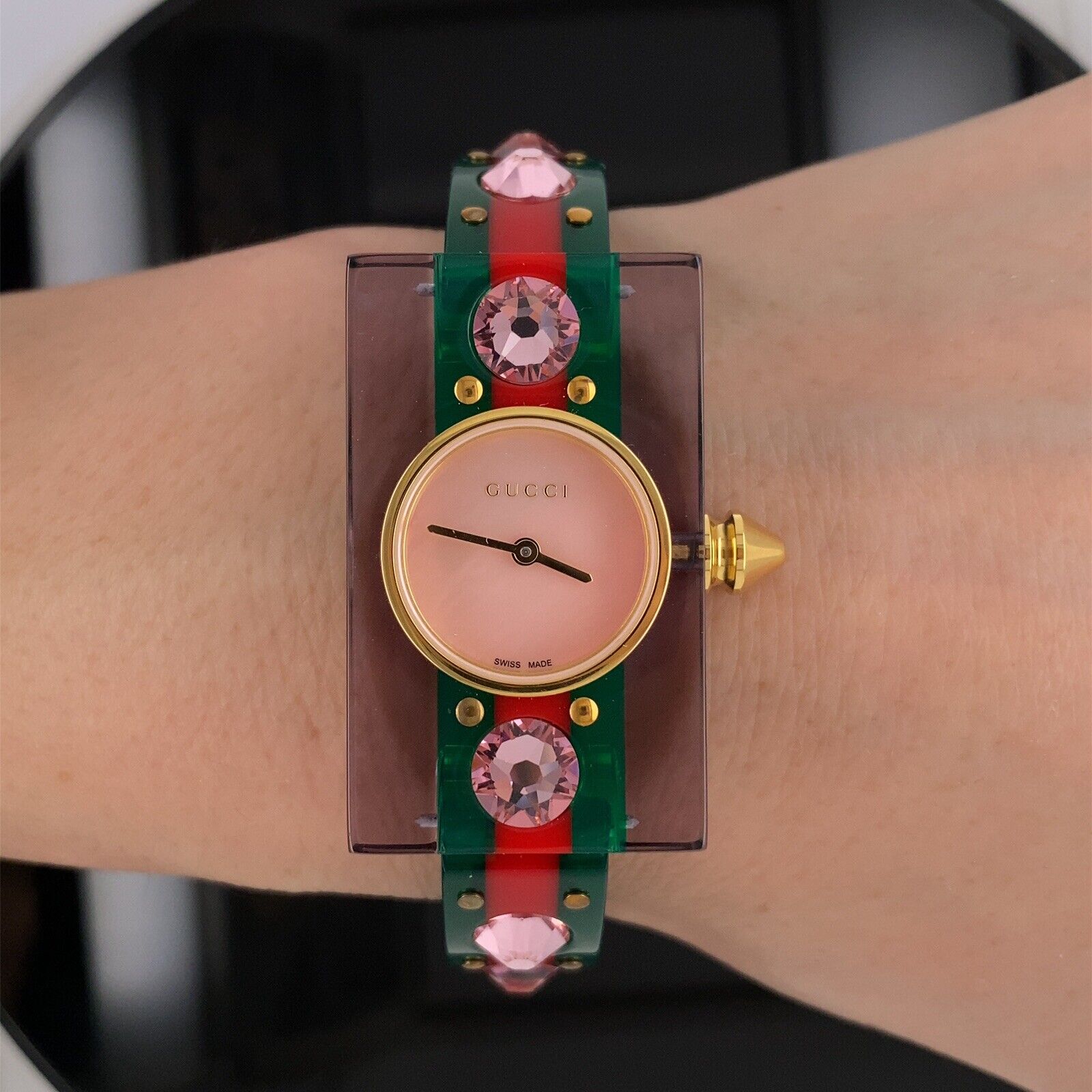 Gucci Vintage Web Pink Mother of Pearl Dial Two Tone Plastic Strap Watch For Women - YA143525