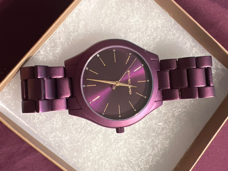 Shop Michael Kors Slim Runway Quartz Purple Dial Purple Steel Strap Watch For Women - MK4507 in USA