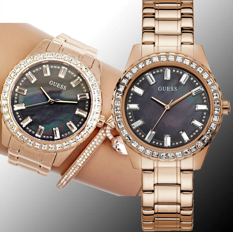 Guess Sparkler Diamonds Black Dial Rose Gold Steel Strap Watch for Women - GW0111L3 Buy Now By Guess