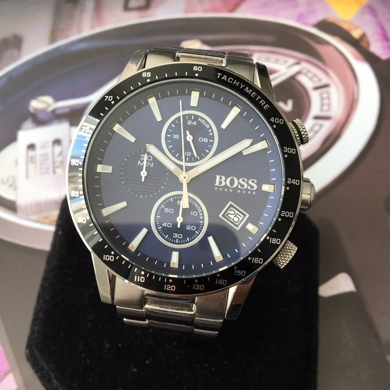 Shop Hugo Boss Rafale Quartz Blue Dial Silver Steel Strap Watch for Men - 1513510 in USA