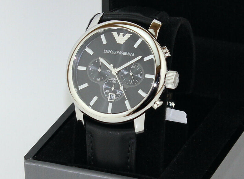 Emporio Armani Classic Chronograph Black Dial Black Leather Strap Watch For Men - AR0431 Buy Now By Emporio Armani