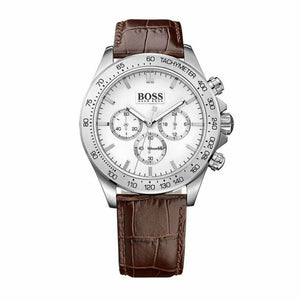 Hugo Boss Ikon Chronograph White Dial Brown Leather Strap Watch for Men - 1513175