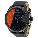Shop Diesel Mega Chief Black Dial Black Leather Strap Watch For Men - DZ4323 in USA