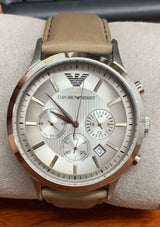 Emporio Armani Classic Chronograph Silver Dial Brown Leather Strap Watch For Men - AR2471 Buy Now By Emporio Armani