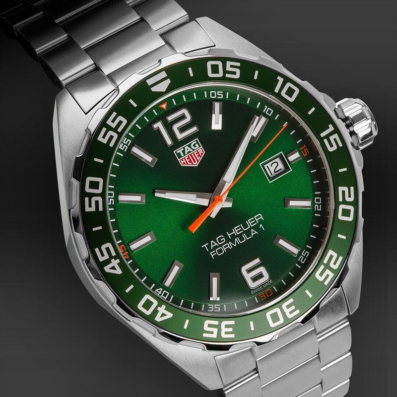 Shop Tag Heuer Formula 1 Limited Edition Green Dial Silver Steel Strap Watch for Men - WAZ1017.BA0842 in USA