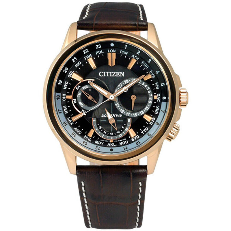 Citizen Eco Drive Calendrier Black Dial Brown Leather StrapWatch For Men - BU2023-12E Buy Now By Citizen