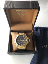 Guess Rigor Analog Black Dial Black Leather Strap Watch For Men - W0040G4 Buy Now By Guess