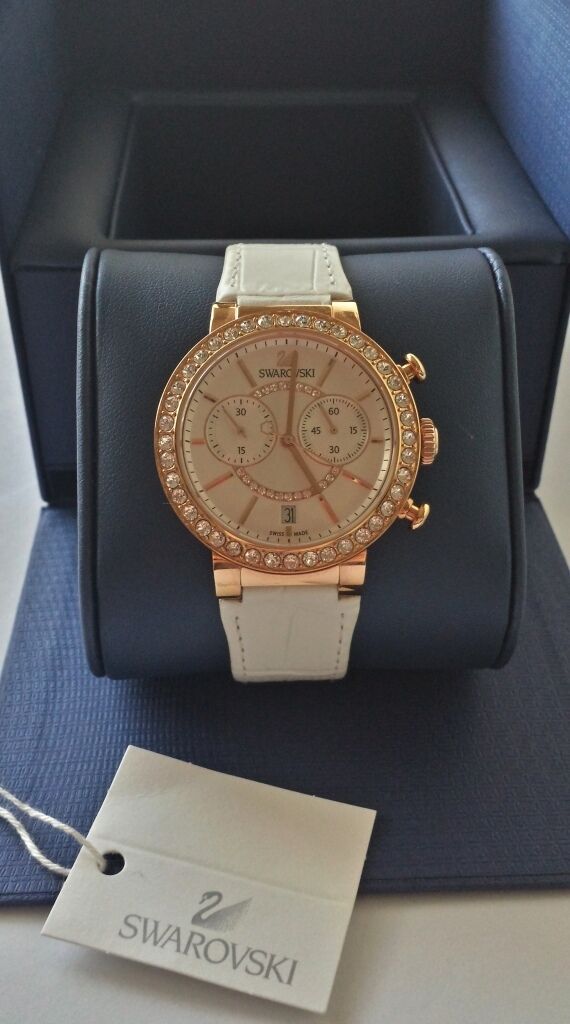 Swarovski Citra Sphere Chrono White Dial White Leather Strap Watch for Women - 5080602 Buy Now By Swarovski