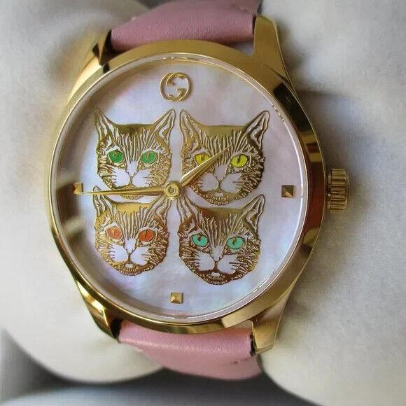 Shop Gucci G Timeless Quartz Mother of Pearl Dial Pink Leather Strap Watch For Women - YA1264132 in USA