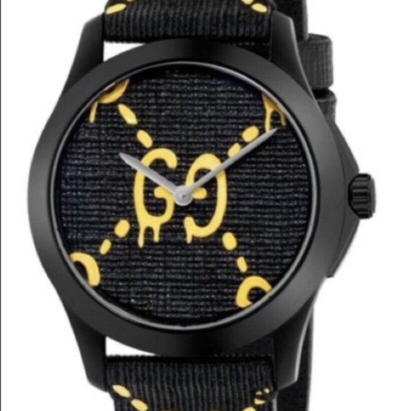 Gucci G Timeless Ghost Black Dial Black Leather Strap Watch For Men - YA1264019 Buy Now By Gucci
