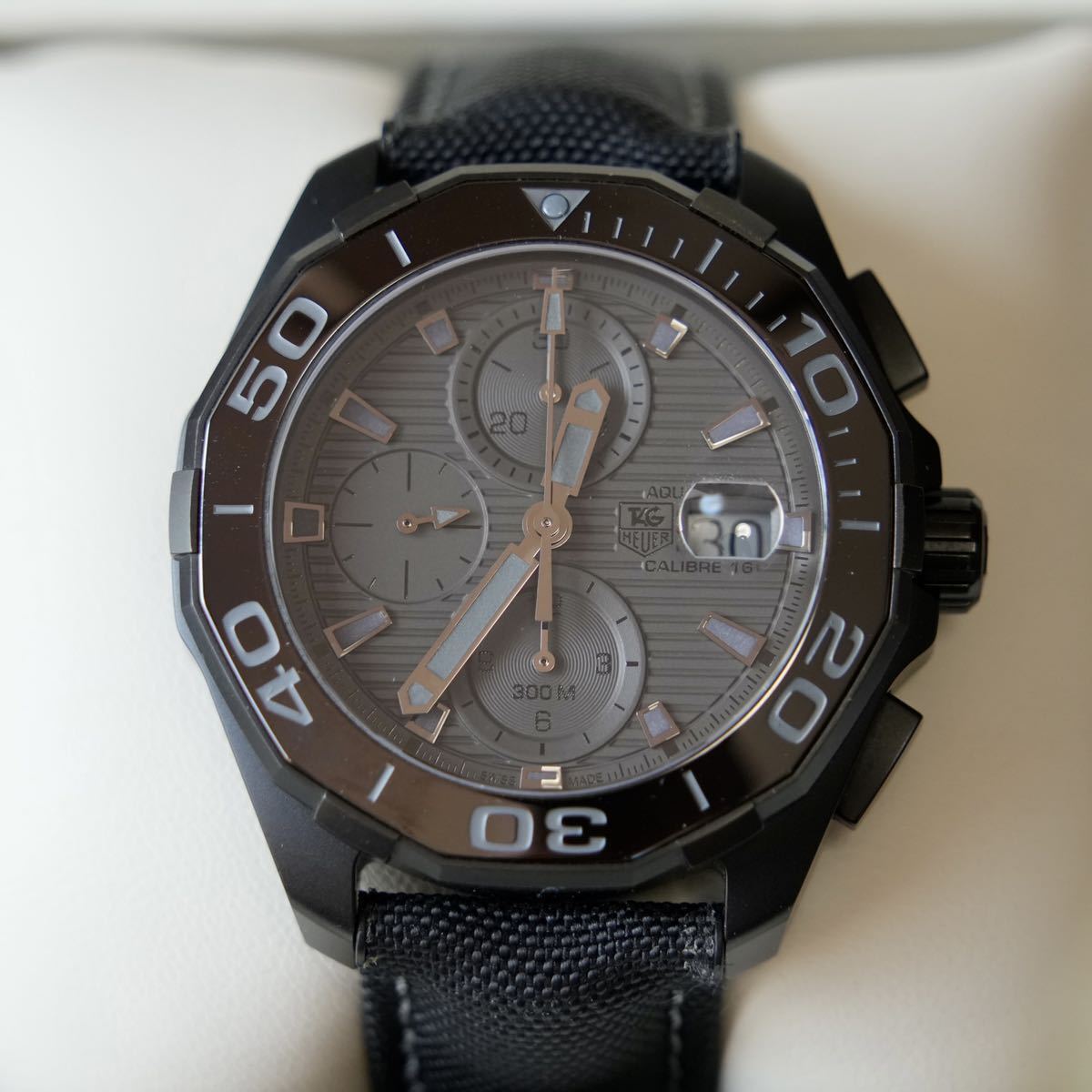 Tag Heuer Aquaracer Automatic Chronograph Special Edition Titanium Grey Dial Black Leather Strap Watch for Men - CAY218B.FC6370
