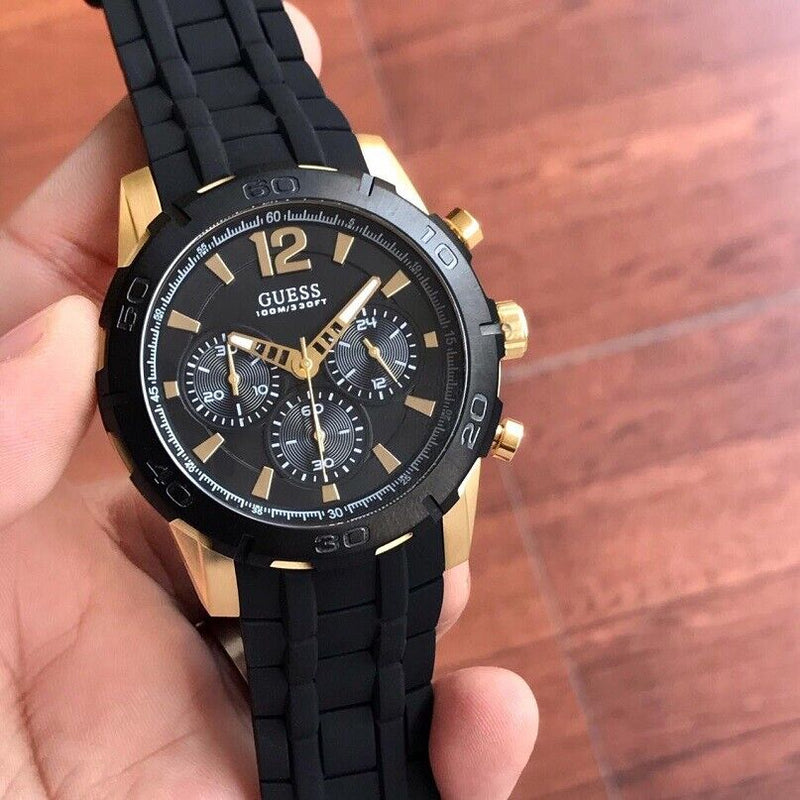 Guess Caliber Chronograph Black Dial Black Rubber Strap Watch for Men - W0864G2 Buy Now By Guess