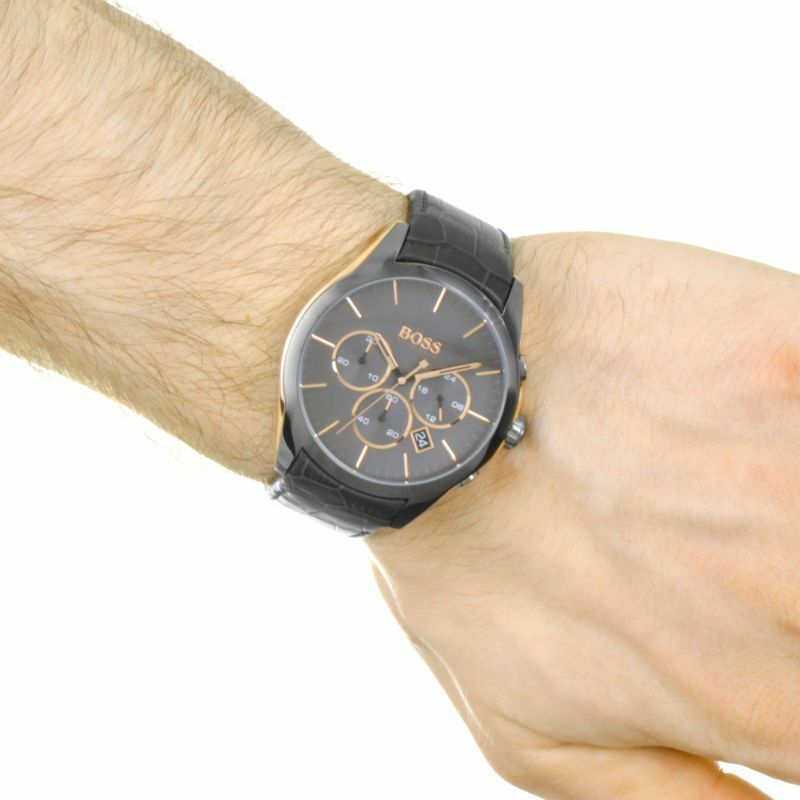 Hugo Boss Onyx Chronograph Grey Dial Black Leather Strap Watch For Men - HB1513366 Buy Now By Hugo Boss