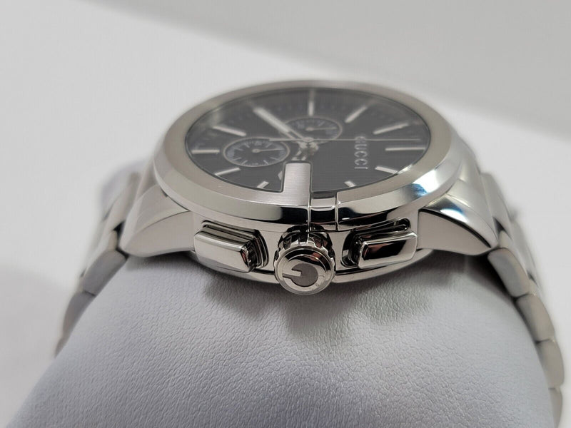 Shop Gucci G Chrono Black Dial Silver Steel Strap Watch For Men - YA101204 in USA