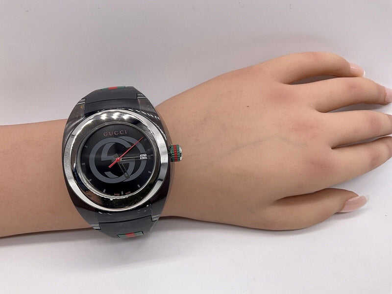 Shop Gucci Sync XXL Quartz Black Dial Black Rubber Strap Watch For Men - YA137101 in USA