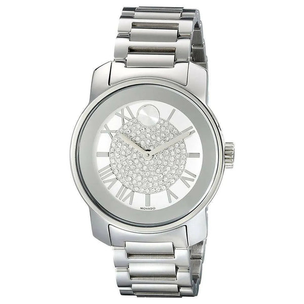 Shop Movado Bold Crystal Pave Silver Dial Silver Steel Strap Watch for Women - 3600254 in USA