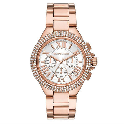 Shop Michael Kors Camille Chronograph White Dial Rose Gold Steel Strap Watch for Women - MK5636 in USA