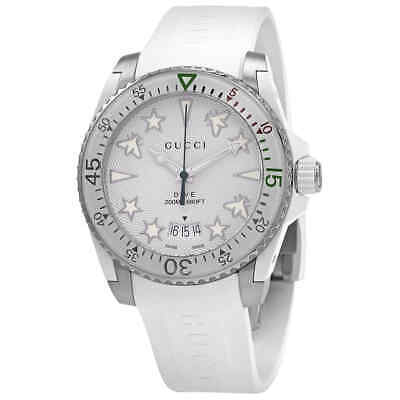Shop Gucci Dive Quartz White Dial White Rubber Strap Watch For Men - YA136337 in USA