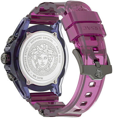 Shop Versace Icon Active Chronograph Black Dial Purple Rubber Strap Watch For Men - VEZ701423 in USA