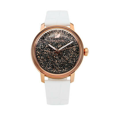 Shop Swarovski Crystalline Hours Quartz Grey Dial Black Leather Strap Watch for Women - 5344635 in USA