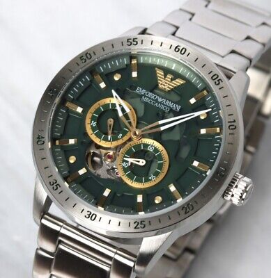 Emporio Armani Meccanico Chronograph Automatic Green Dial Silver Steel Strap Watch For Men - AR60053 Buy Now By Emporio Armani