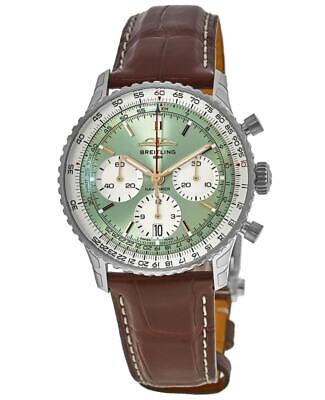 Shop Breitling Navitimer B01 Chronograph 41 Green Dial Brown Leather Strap Watch for Men - AB0139211L1P1 in USA