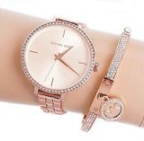 Michael Kors Charley Three-Hand Analog Rose Gold Dial Rose Gold Steel Strap Watch for Women - MK4400 Buy Now By Michael Kors